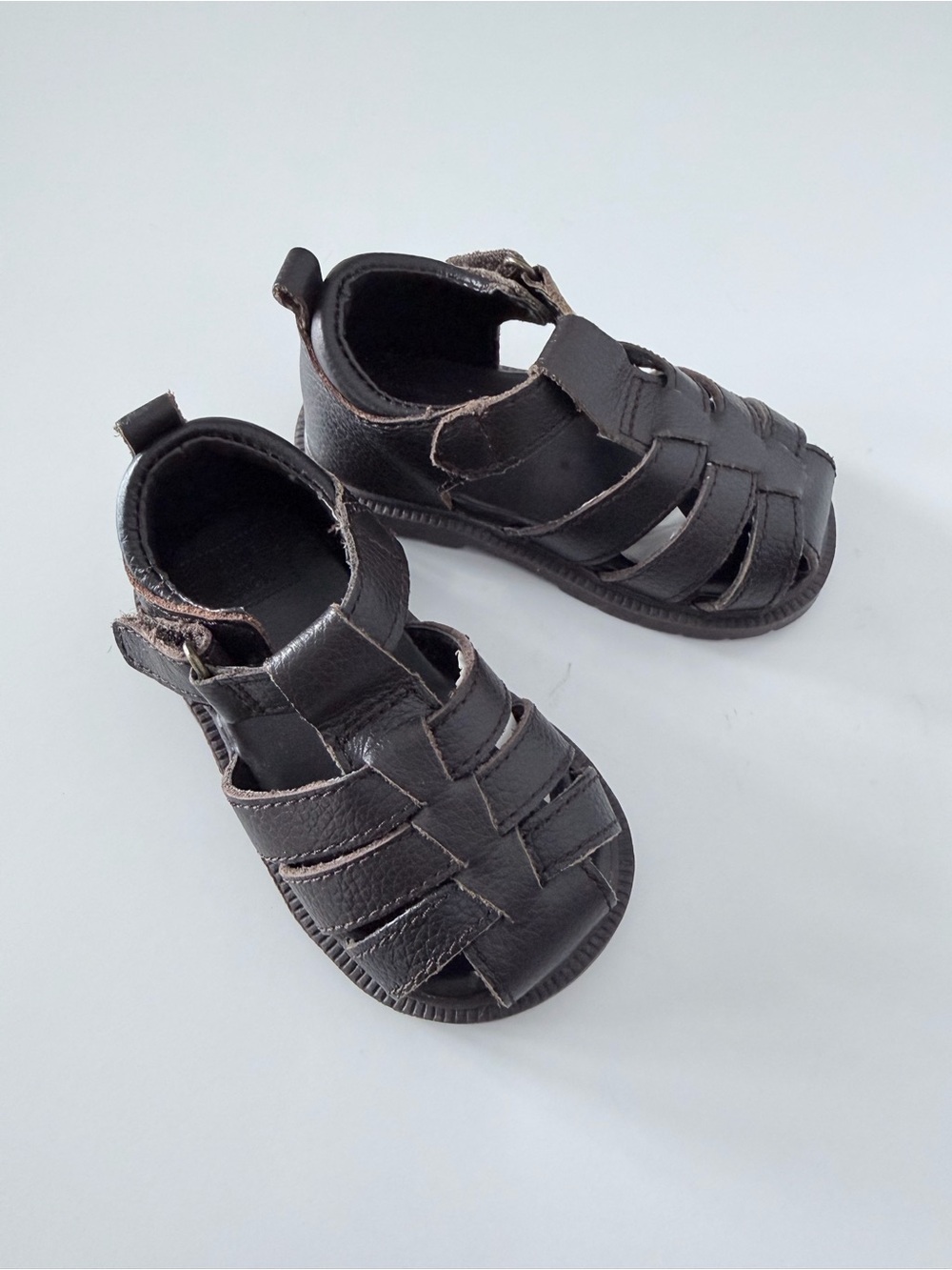 Janie and Jack Baby Dark Brown Woven Leather Sandals Size 4 - Picture 2 of 7